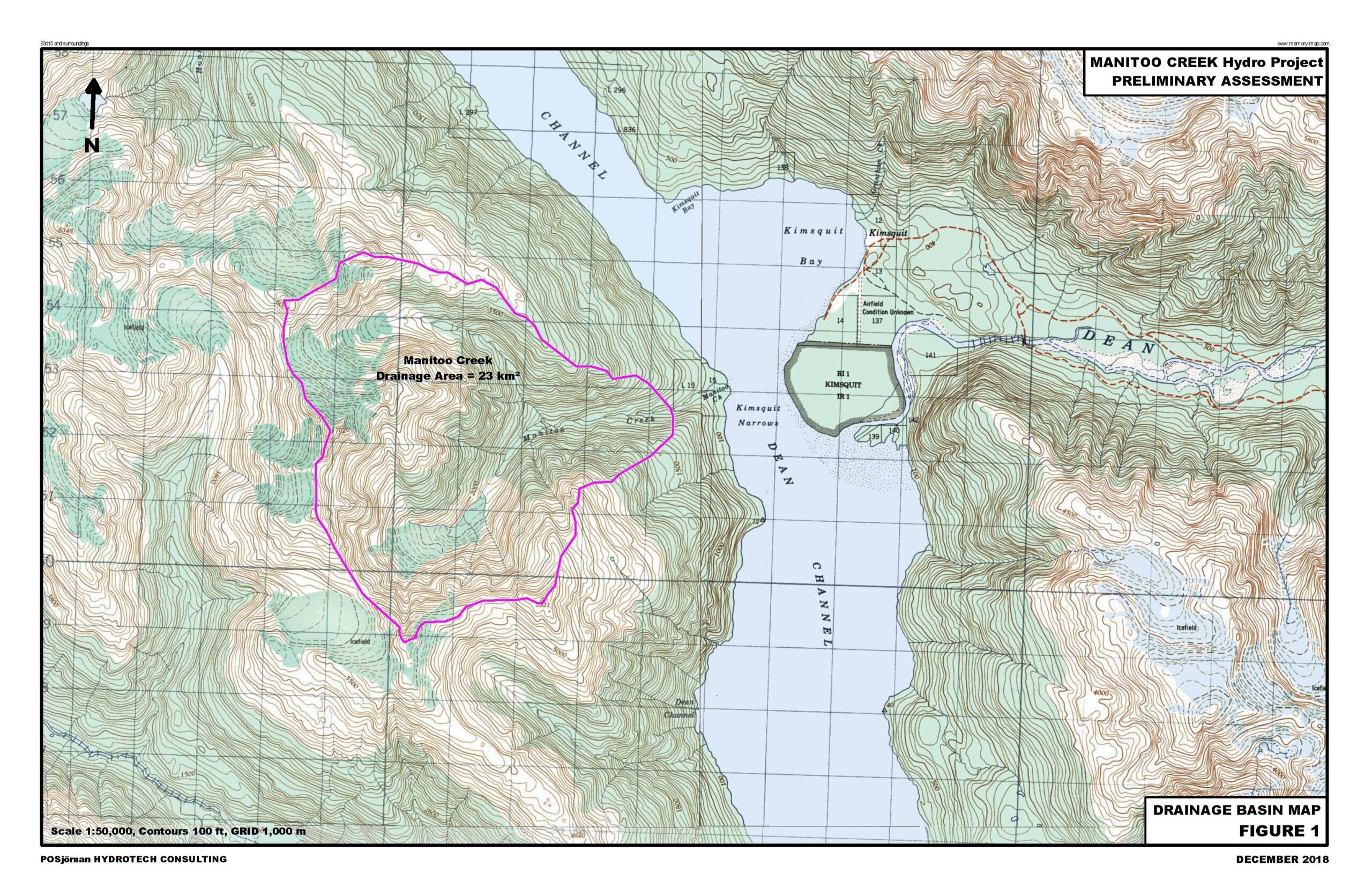 MANITOO CREEK Hydro Project PRELIMINARY ASSESSMENT DRAINAGE BASIN MAP